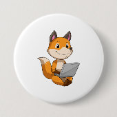 Badge Rond 7,6 Cm Renard avec ordinateur portable (Devant)