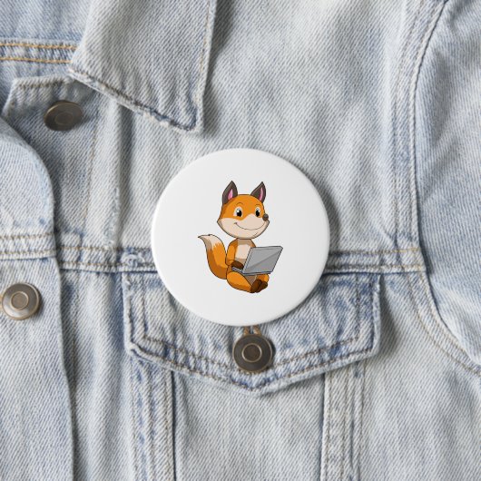 Badge Rond 7,6 Cm Renard avec ordinateur portable (En situation)