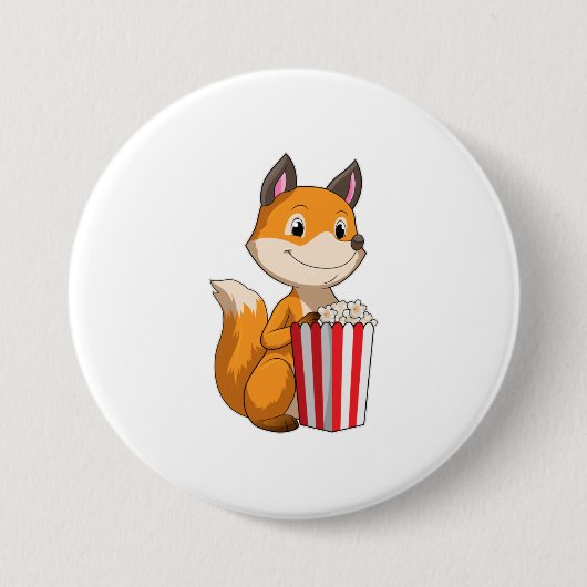 Badge Rond 7,6 Cm Renard avec Popcorn (Devant)