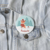 Badge Rond 7,6 Cm Renard boisé Noël personnalisé (En situation)