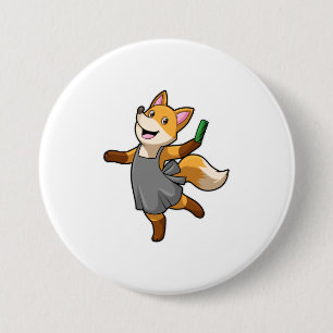 Badge Rond 7,6 Cm Renard comme coiffeur avec ciseaux
