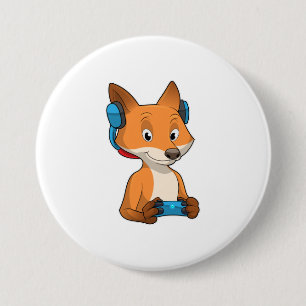 Badge Rond 7,6 Cm Renard comme joueur avec Joystick