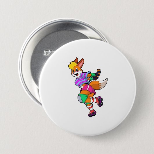 Badge Rond 7,6 Cm Renard comme Patineur Inline avec Patinage Inline (Devant & derrière)
