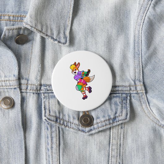 Badge Rond 7,6 Cm Renard comme Patineur Inline avec Patinage Inline (En situation)