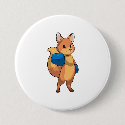 Badge Rond 7,6 Cm Renard en boîte avec gants de boxe (Devant)