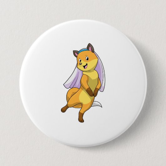 Badge Rond 7,6 Cm Renard en mariée avec Voile (Devant)