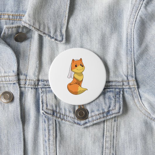Badge Rond 7,6 Cm Renard en mariée avec Voile (En situation)