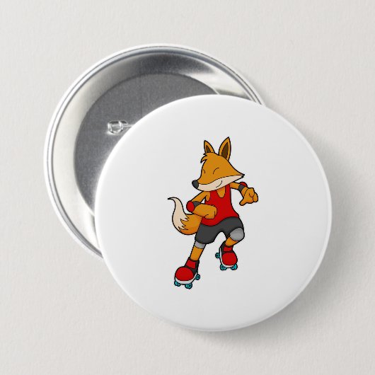 Badge Rond 7,6 Cm Renard en patinage avec roulettes (Devant & derrière)
