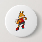 Badge Rond 7,6 Cm Renard en patinage avec roulettes (Devant)