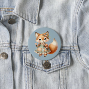 Badge Rond 7,6 Cm Renard pastel floral Cottagecore fantaisiste