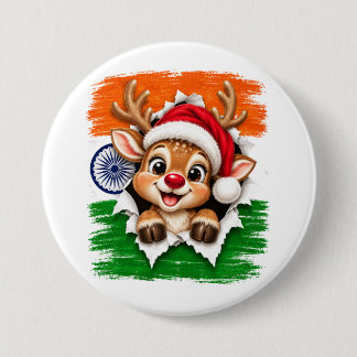 Badge Rond 7,6 Cm Renneau de Noël indien