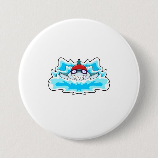 Badge Rond 7,6 Cm Requin à nager avec lunettes de natation (Devant)