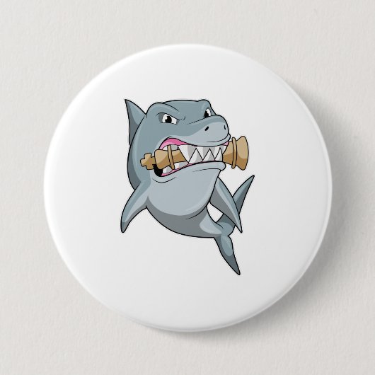 Badge Rond 7,6 Cm Requin aux échecs avec pièce d'échecs King (Devant)