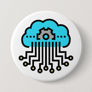 Badge Rond 7,6 Cm Réseau de calcul en nuage Circuit Engrenage Techno