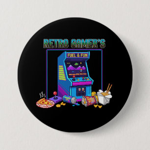 Badge Rond 7,6 Cm Retro Gamer's Fuel & Fun   8-Bit Pixel Art Arcade