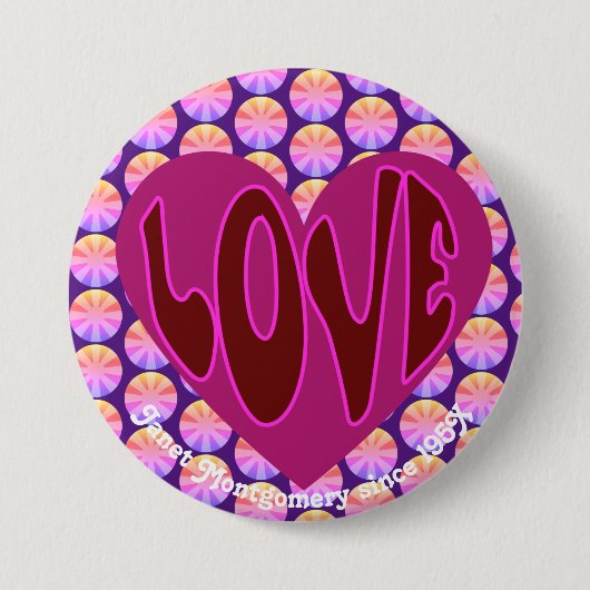 Badge Rond 7,6 Cm Retro Hippie Heart Lot Personnalisé Anniversaire (Devant)