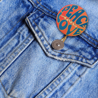 Badge Rond 7,6 Cm Retro Hippie Paix et Amour Anniversaire