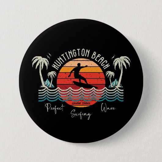 Badge Rond 7,6 Cm Retro Huntington Beach Surf (Devant)