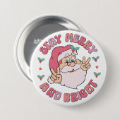 Badge Rond 7,6 Cm Retro Merry & Bright Santa (Devant & derrière)