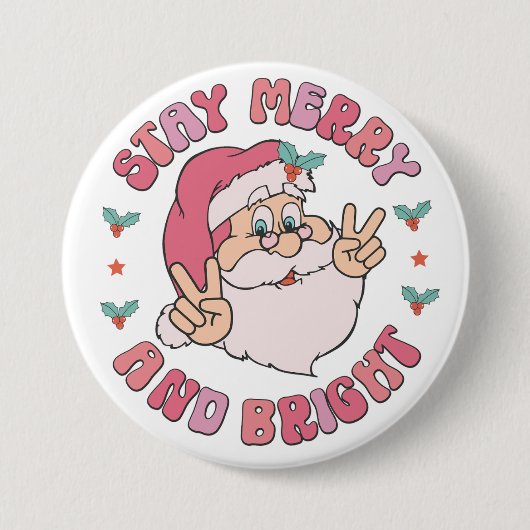 Badge Rond 7,6 Cm Retro Merry & Bright Santa (Devant)