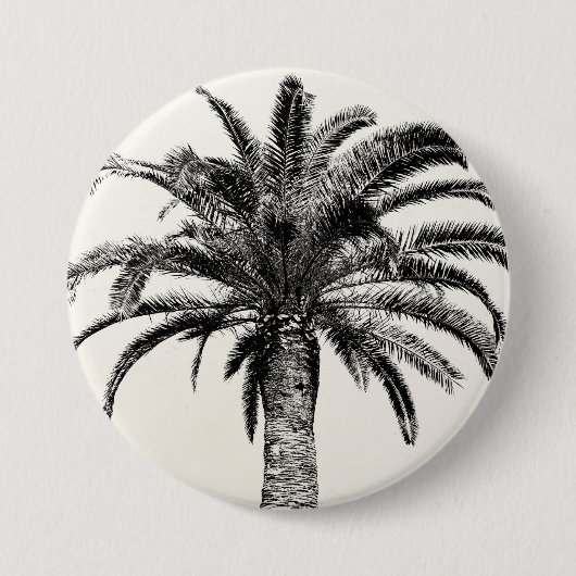 Badge Rond 7,6 Cm Rétro palmier tropical d'île en noir et blanc (Devant)