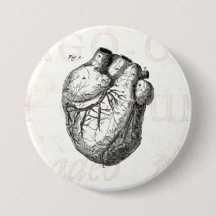 Badge Rond 7,6 Cm Rétros coeurs cardiaques d'anatomie de coeur