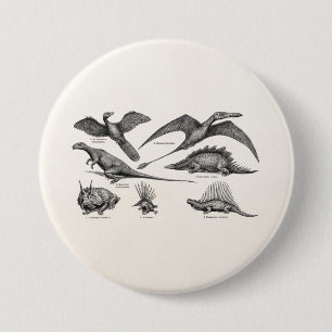 Badge Rond 7,6 Cm Rétros dinosaures d'illustration vintage de