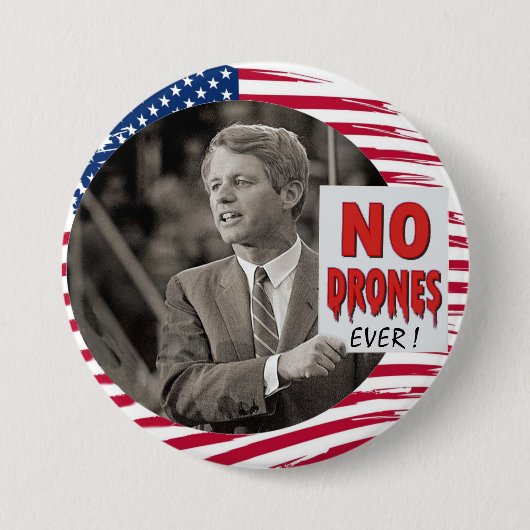 BADGE ROND 7,6 CM RFK : AUCUNS BOURDONS JAMAIS ! (Devant)