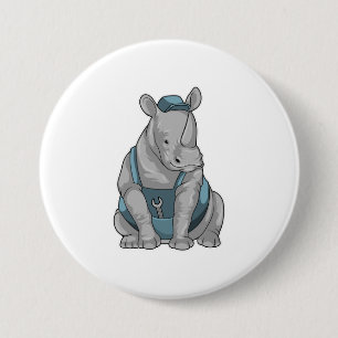 Badge Rond 7,6 Cm Rhino as Craftsman et Wrench