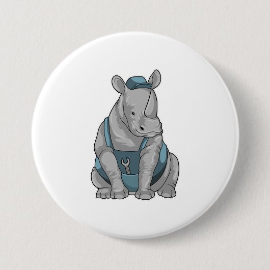 Badge Rond 7,6 Cm Rhino as Craftsman et Wrench (Devant)