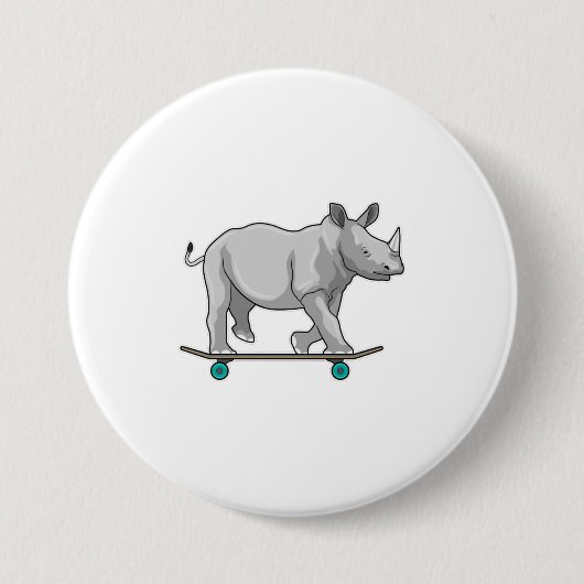 Badge Rond 7,6 Cm Rhino en patinage avec skateboard (Devant)