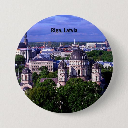 Badge Rond 7,6 Cm Riga, Lettonie, paysage urbain, (Devant)
