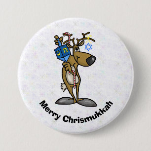 Badge Rond 7,6 Cm Rindeer Juif Avec Bouton Dreidel Chrismukkah