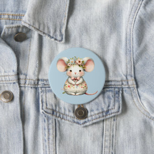 Badge Rond 7,6 Cm Robe de souris florale mignonne Couronne de fleurs