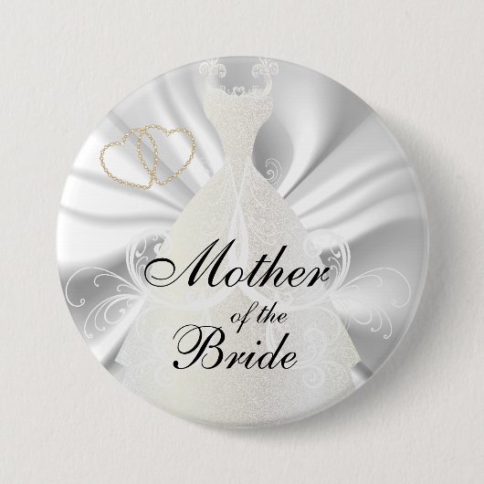 Badge Rond 7,6 Cm Robe nuptiale élégante sur le satin blanc (Devant)