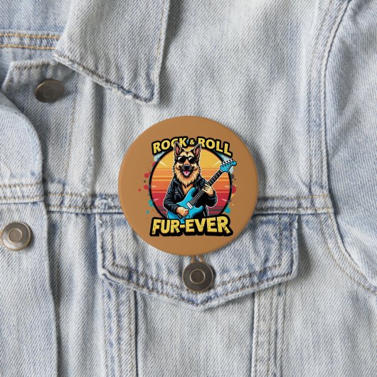 Badge Rond 7,6 Cm Rock and Roll German Shepherd'Art Retro Sunset (En situation)