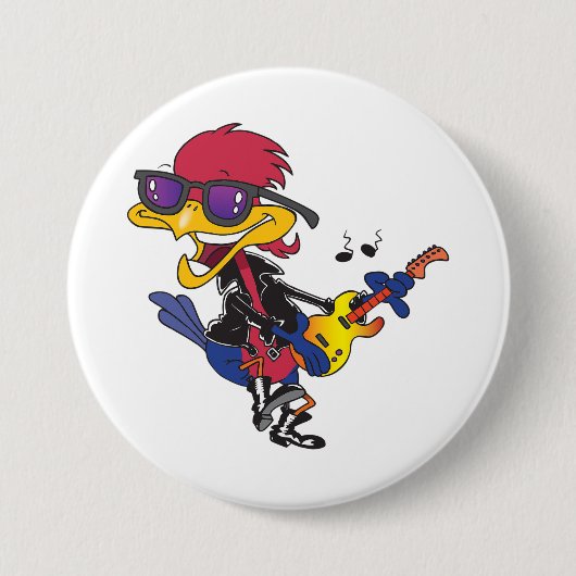 Badge Rond 7,6 Cm Rockstar Roadrunner Bird Playing Guitar (Devant)
