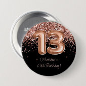 Badge Rond 7,6 Cm Rose Gold Black 13e fête d'anniversaire (Devant & derrière)