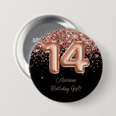 Badge Rond 7,6 Cm Rose Gold Black 14e fête d'anniversaire (Devant & derrière)