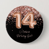 Badge Rond 7,6 Cm Rose Gold Black 14e fête d'anniversaire (Devant)