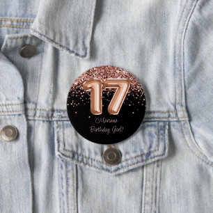 Badge Rond 7,6 Cm Rose Gold Black 17th Birthday Party