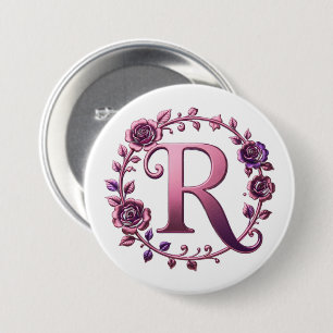 Badge Rond 7,6 Cm Rosemaling Métallisé Moderne Lettre R, Rose/Violet