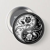 Badge Rond 7,6 Cm Roses de Yin Yang, noirs (Devant & derrière)