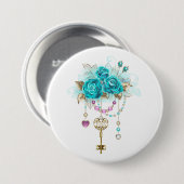 Badge Rond 7,6 Cm Roses turquoise avec touches (Devant & derrière)