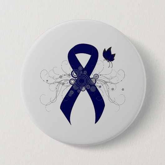 Badge Rond 7,6 Cm Ruban bleu foncé avec papillon (Devant)
