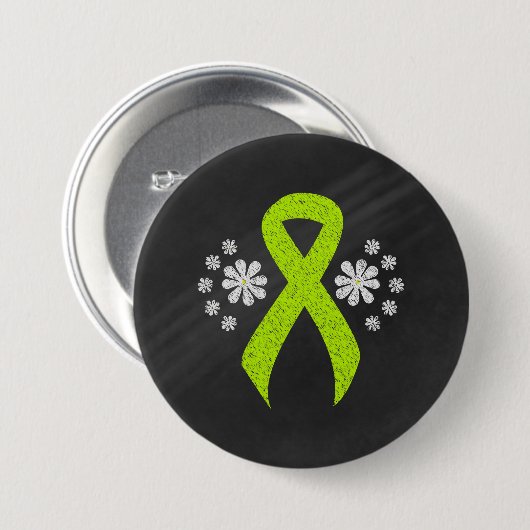 Badge Rond 7,6 Cm Ruban Chalkboard Lime Green Awareness (Devant & derrière)