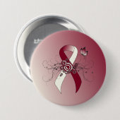 Badge Rond 7,6 Cm Ruban de Bourgogne et d'ivoire avec papillon (Devant & derrière)