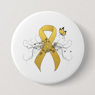 Badge Rond 7,6 Cm Ruban de sensibilisation à l'or avec papillon