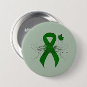 Badge Rond 7,6 Cm Ruban de sensibilisation au vert avec papillon (Devant & derrière)