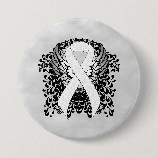 Badge Rond 7,6 Cm Ruban de sensibilisation blanc avec ailes (Devant)